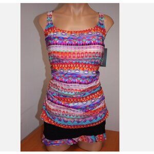 NWT Profile Swimsuit Tankini Bikini 2pc set Plus Sz 22W Multi Skirt